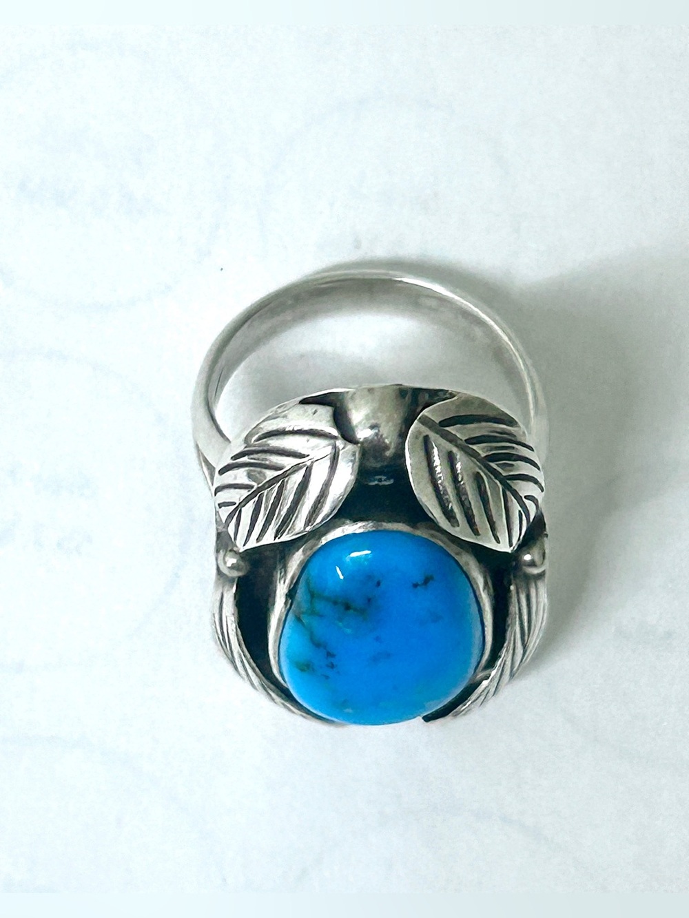 Antique Inlaid Turquoise Gemstone Sterling Silver Navajo Indian Scarab Ring - Picture 15 of 16